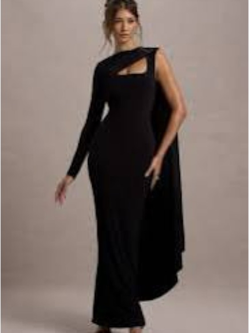 Club London Black One-Shoulder Cape Evening Dress